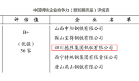 聚焦|德勝釩鈦又雙叒叕上榜“中國(guó)鋼鐵企業(yè)發(fā)展質(zhì)量暨綜合競(jìng)爭(zhēng)力”評(píng)級(jí)B+企業(yè)